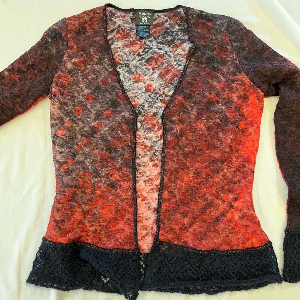 Roberta Scarpa Virgin Wool Mohair Knit Lace Trim Cardigan Fitted Sweater Size 12 - Picture 9 of 16
